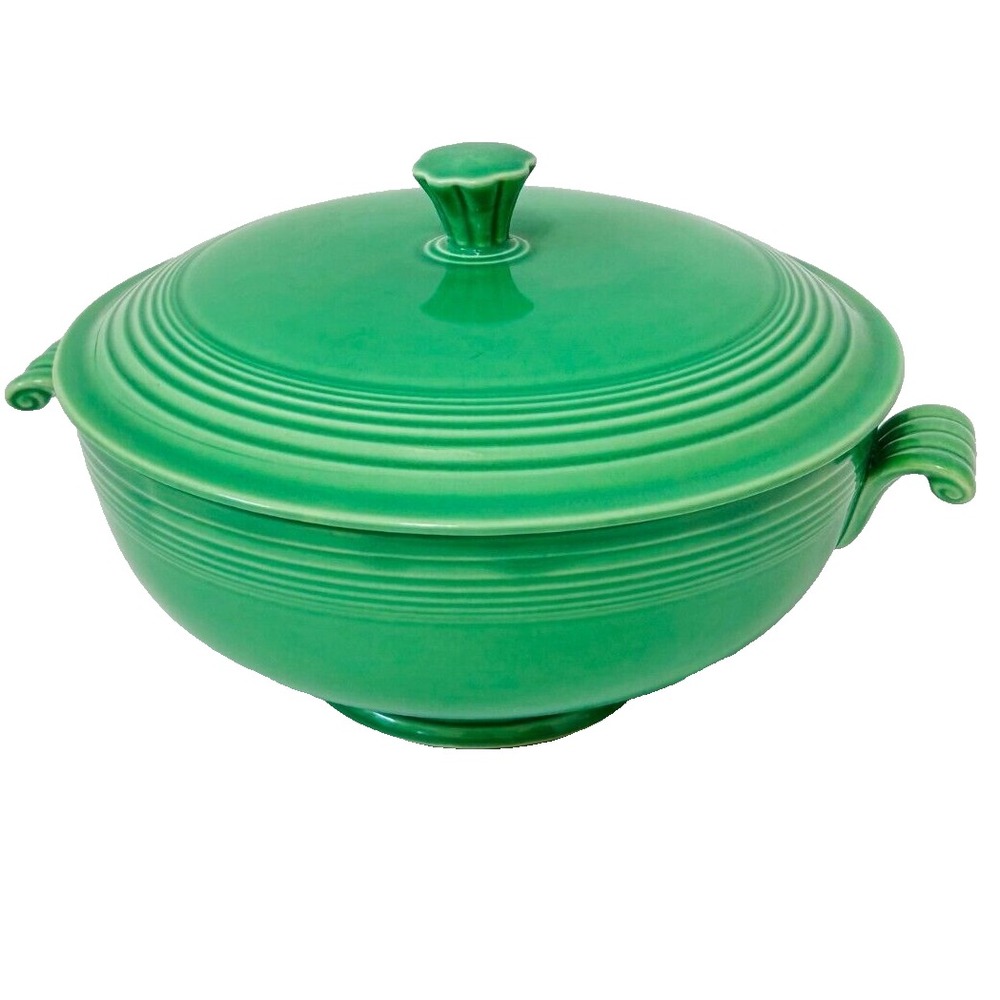 Vtg Fiestaware Covered Bowl Dish w/Lid Handles Original Green EUC Glazed‎ Veggie